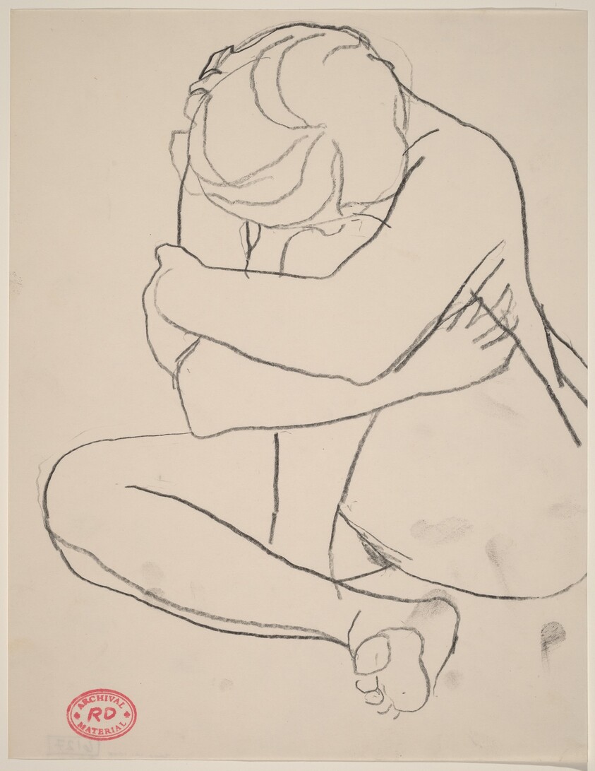 Untitled [nude seated on floor and holding her leg]