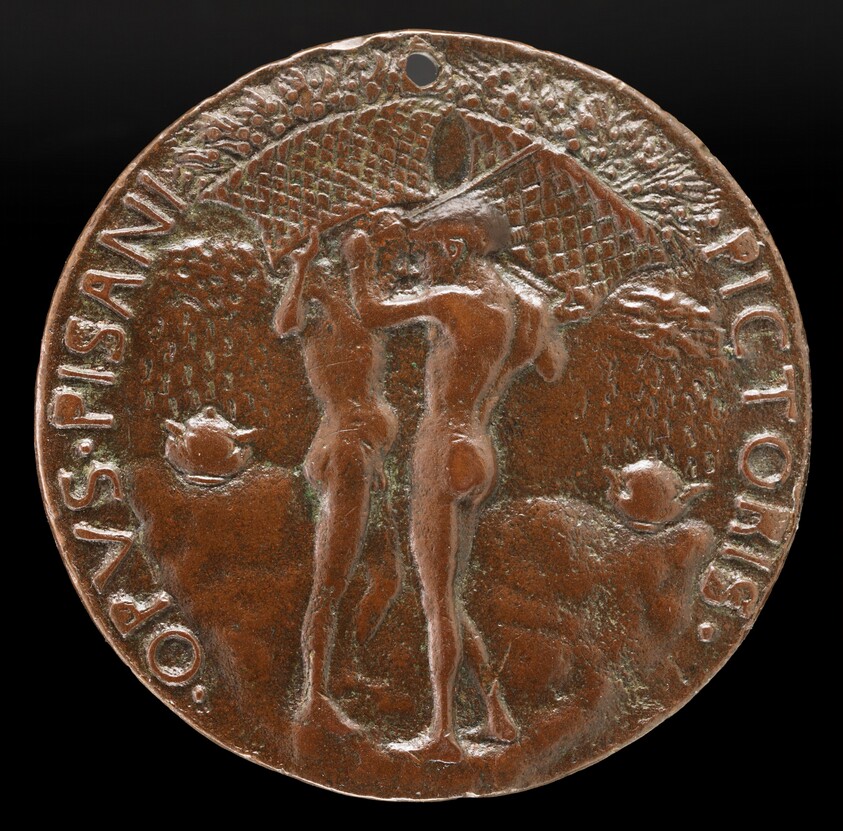 Two Nude Men Carrying Baskets with Olive Branches [reverse]