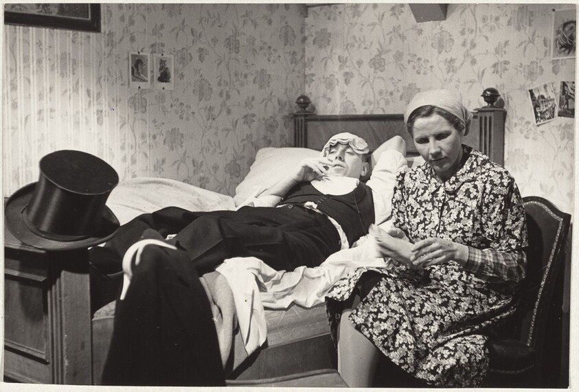 Woman at man's bedside--Filming