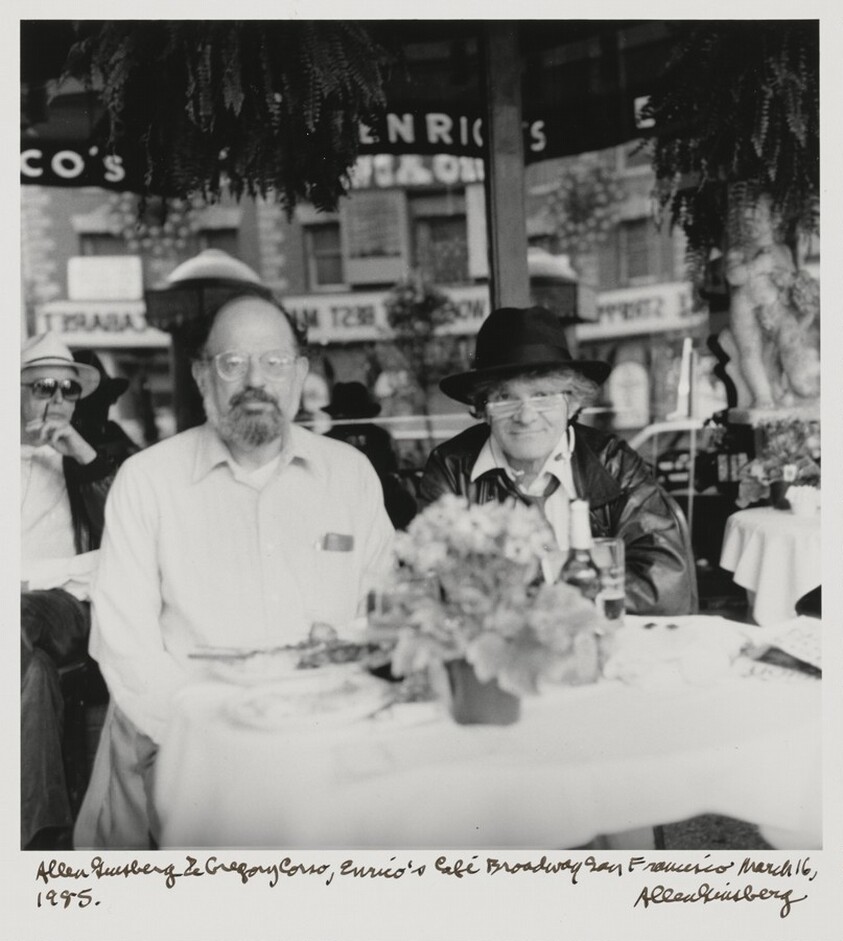 Allen Ginsberg & Gregory Corso, Enrico's Cafe Broadway San Francisco March 16, 1985.