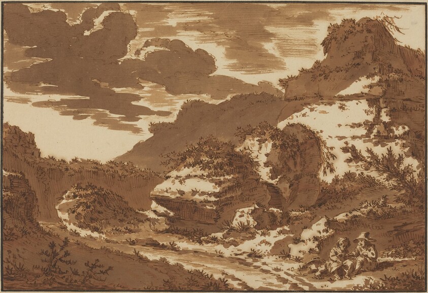 Two Children Seated near Overgrown Ruins