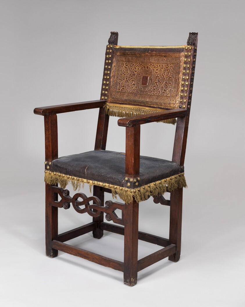 Leather-covered Walnut Armchair