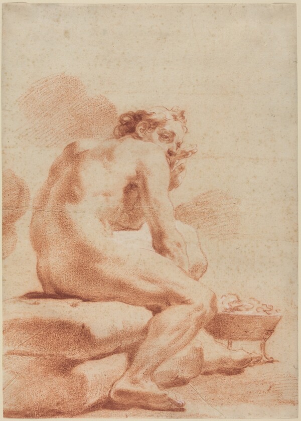 A Young Man Warming Himself at a Brazier