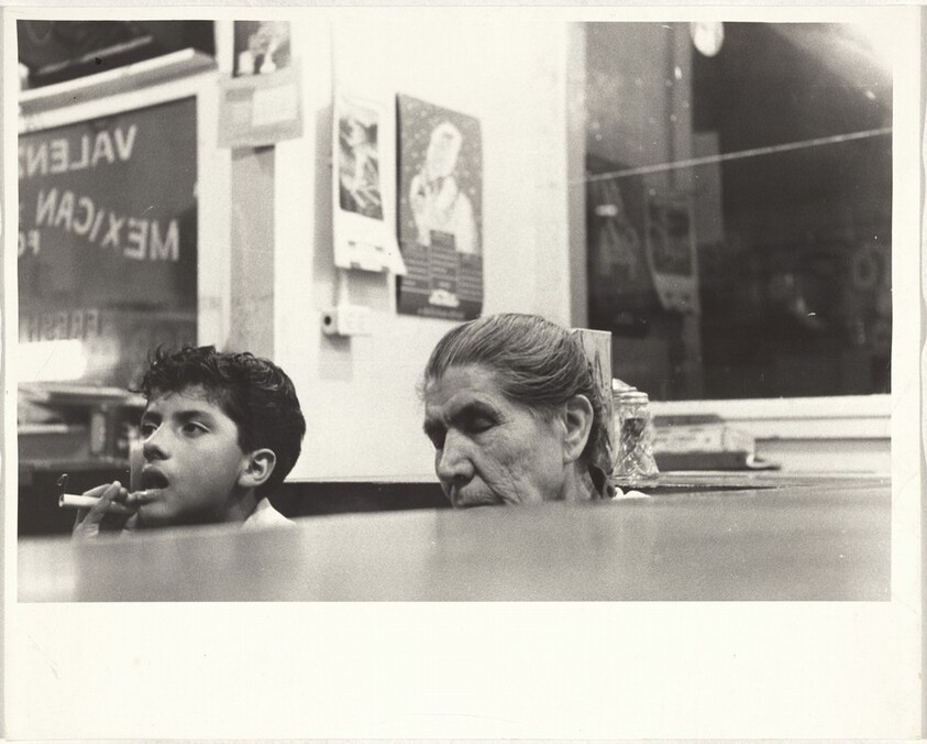Woman and boy in Mexican restaurant--Los Angeles