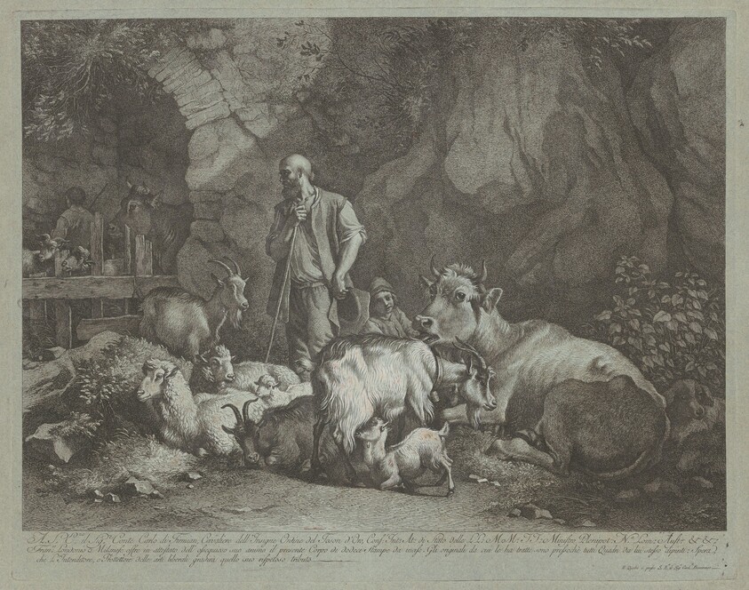Old, Bald-headed Shepherd, Seated Shepherd Boy and Flock