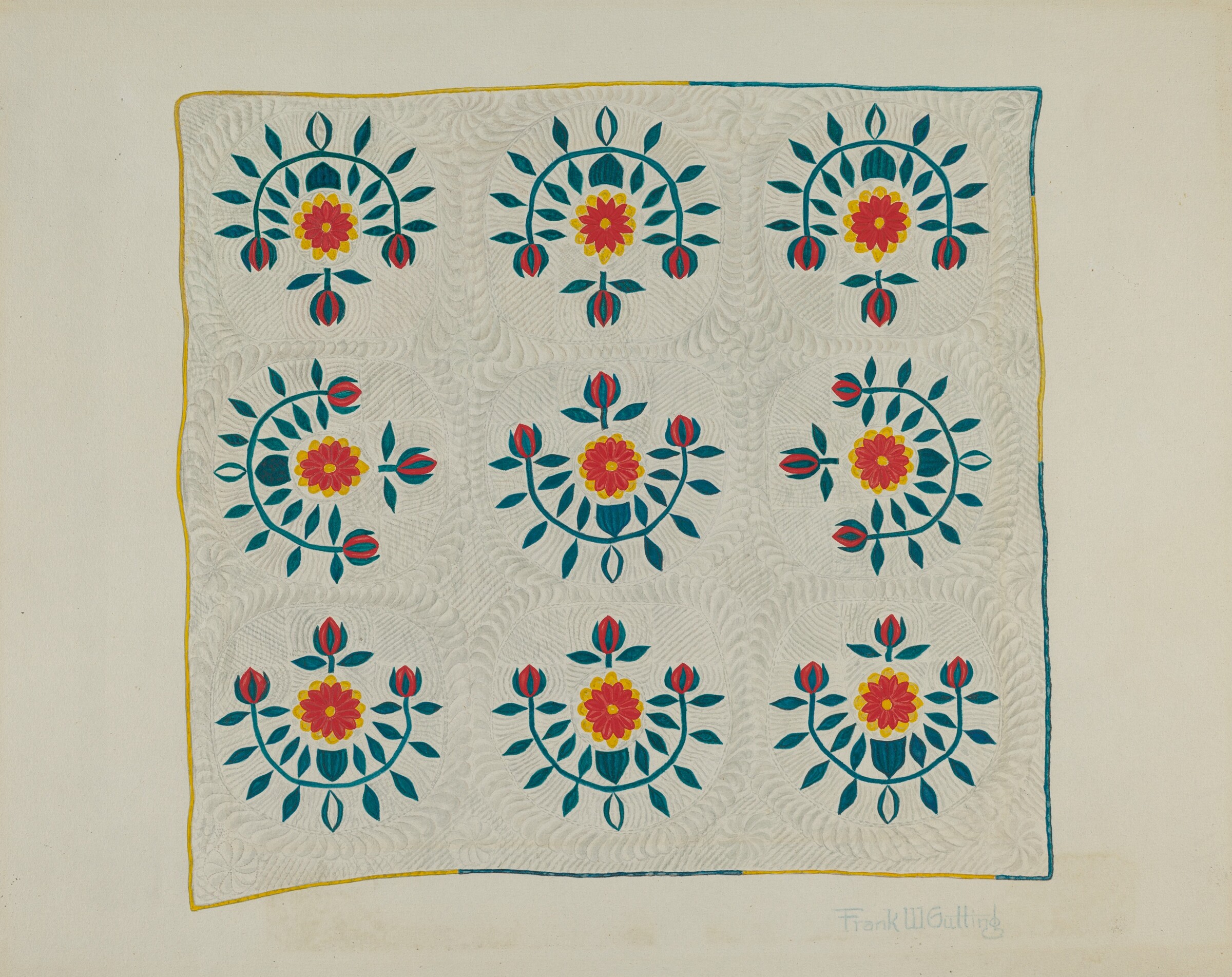 Cotton Quilt - Tulip Design, Frank Gutting, c. 1938