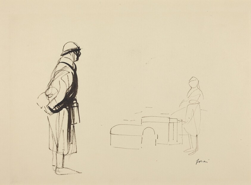 a) Poilu and Nurse (recto); b) Sketch for the Poilu (verso)