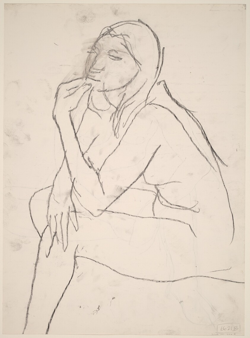 Untitled [seated female nude with left hand on chin] [verso]