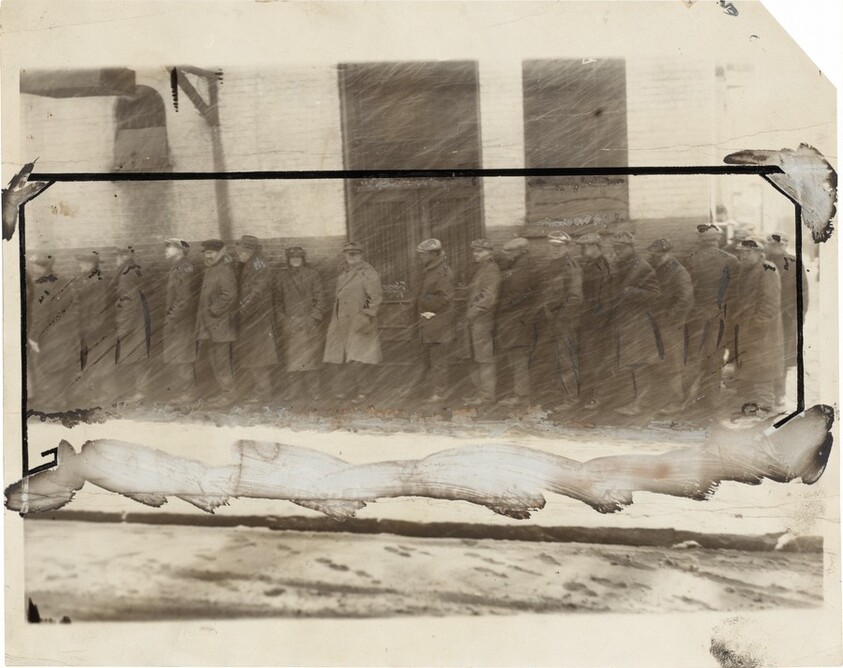 Title from caption on object: "Breadlines in Driving Storm"