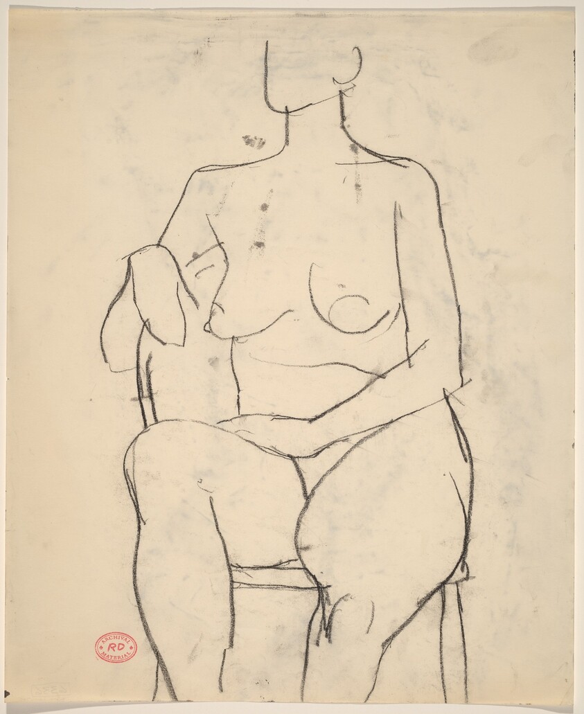Untitled [seated female nude with right arm over chair back]