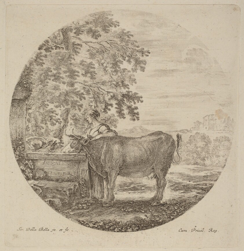 Cow and Young Shepherd at a Fountain