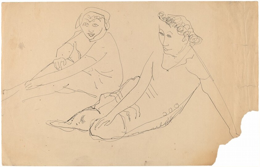 Two Seated Women Wearing Bathing Suits