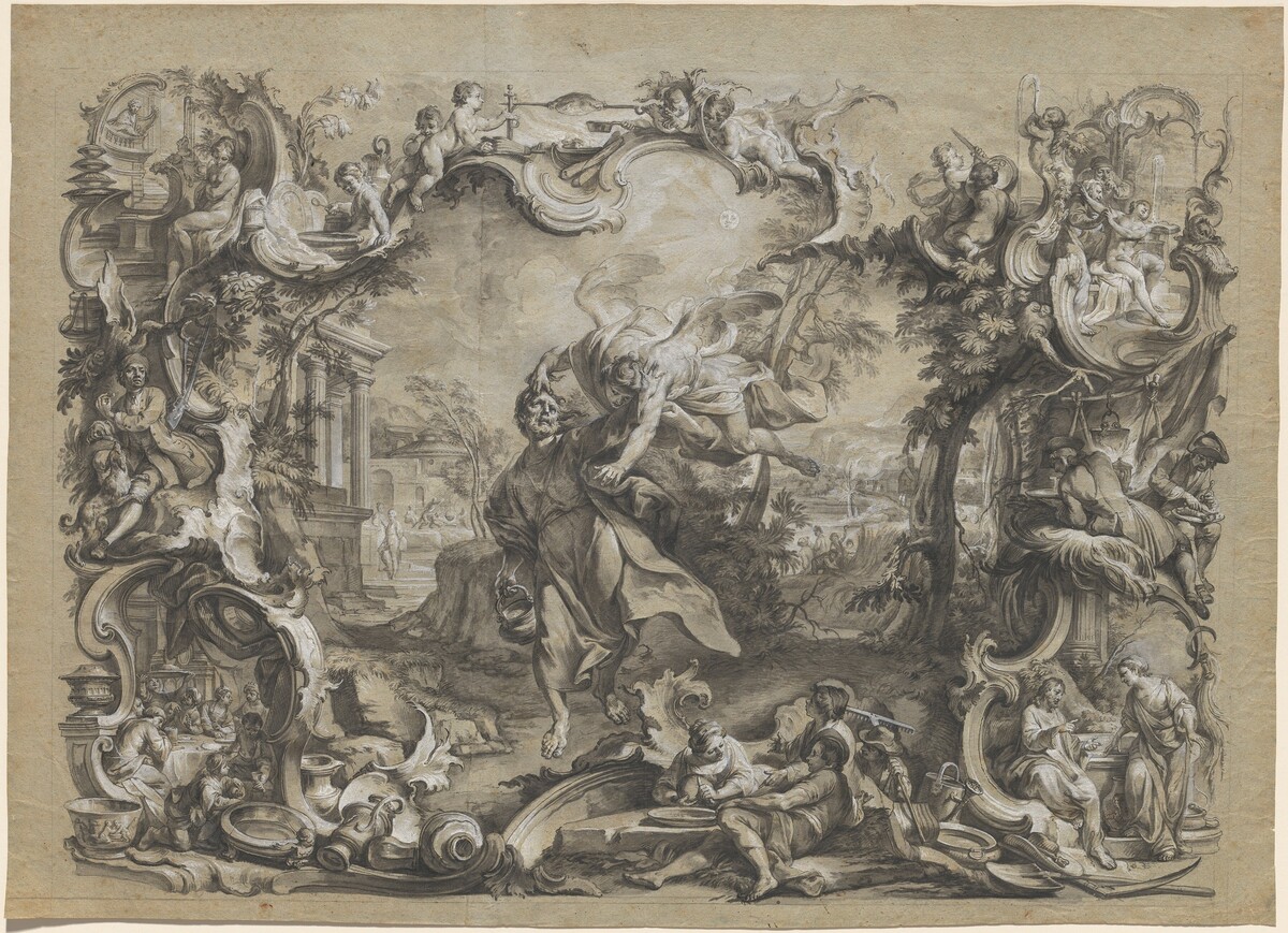 The Angel Carrying off Habakkuk by His Hair, Surrounded by an Elaborate Rococo Frame