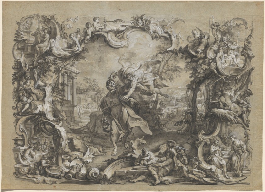 The Angel Carrying off Habakkuk by His Hair, Surrounded by an Elaborate Rococo Frame