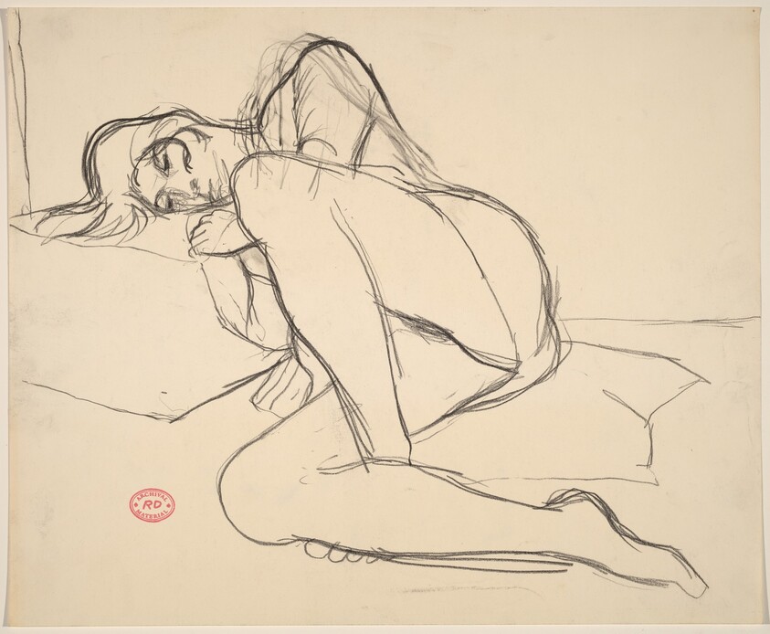 Untitled [reclining female nude leaning into a pillow]