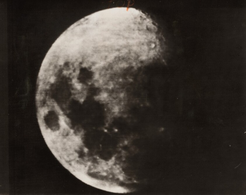 Title from caption on object: "This Photo, Taken of the Moon at the Instant Russian Rocket Hit...”