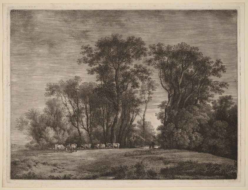 A Meadow with Cattle at the Edge of a Wood