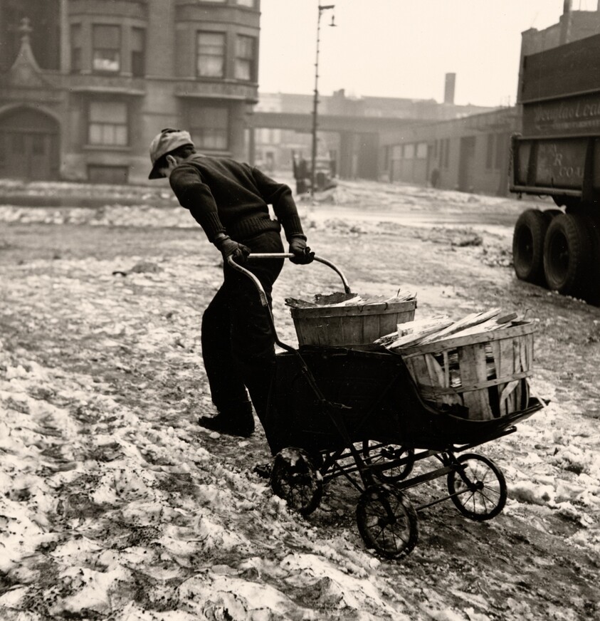 Boy Pulling a Cart of Wood, Chicago, Illinois