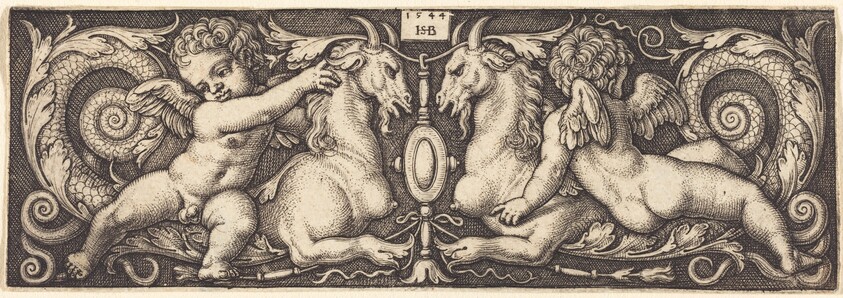Ornament with Two Genii Riding on Two Chimeras