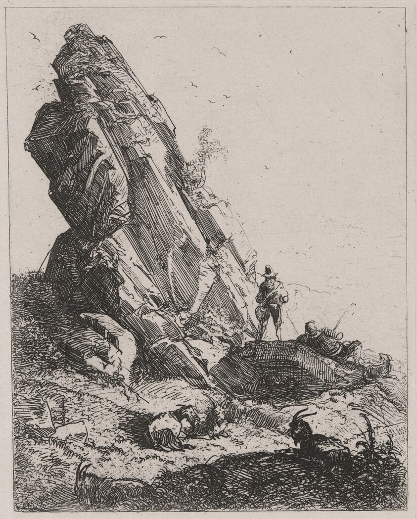 Rock Outcrop with Shepherds and Goats