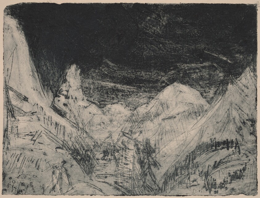 Mountain Landscape with Little Mowers