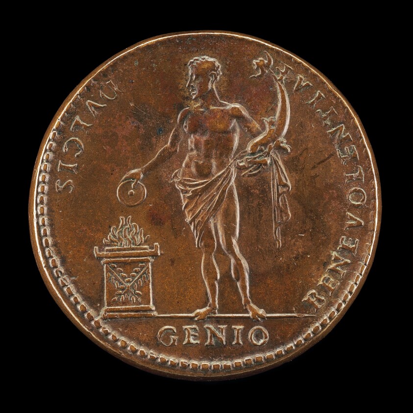 Genius Holding a Dolphin and Pouring a Libation [reverse]