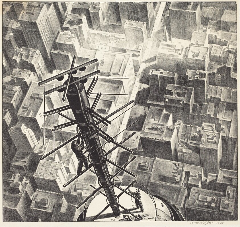 Men Atop Manhattan Skyscraper