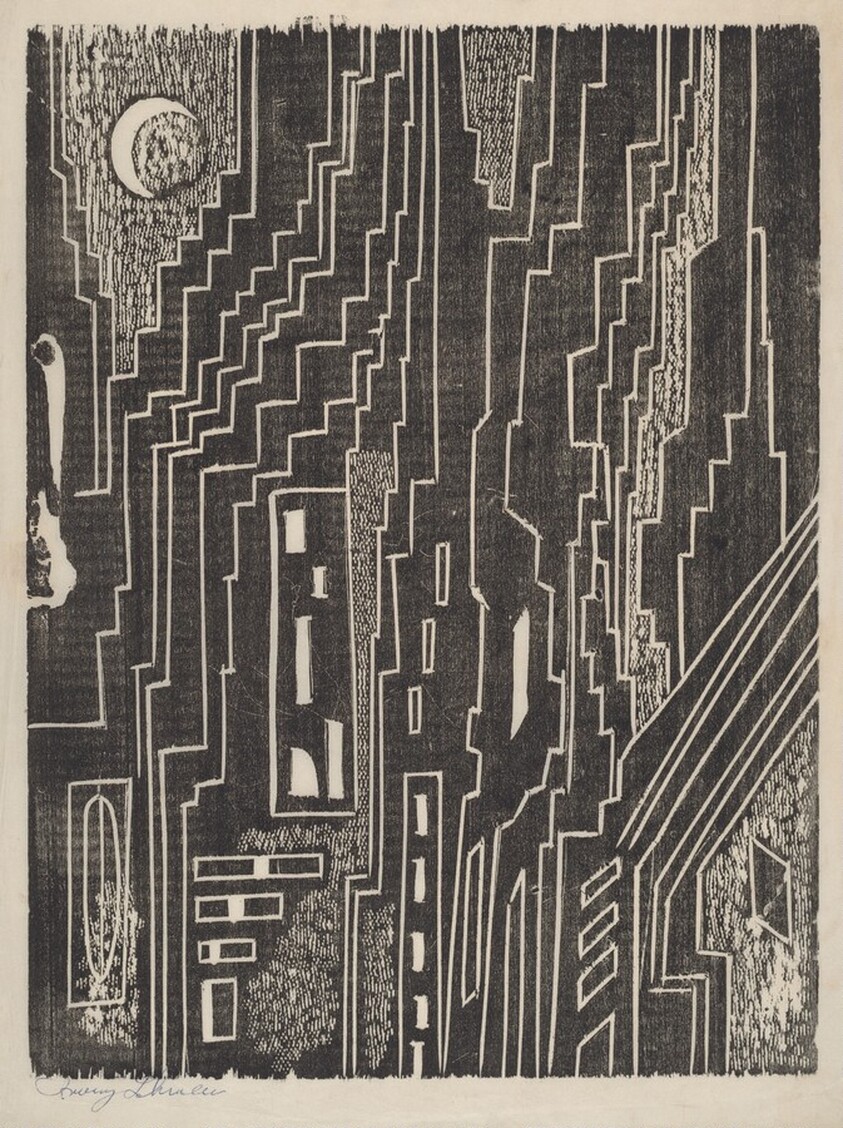 Untitled (Urban Scene-Man & Smokestacks)