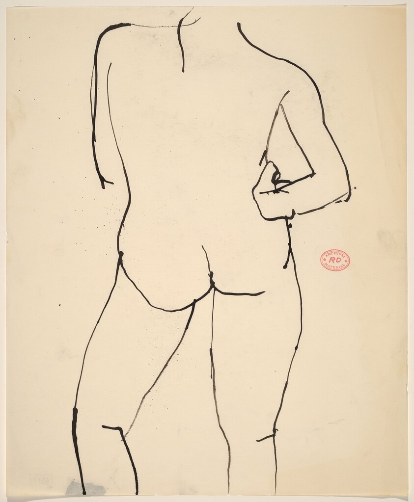 Untitled [standing nude with right arm on hip: back view]