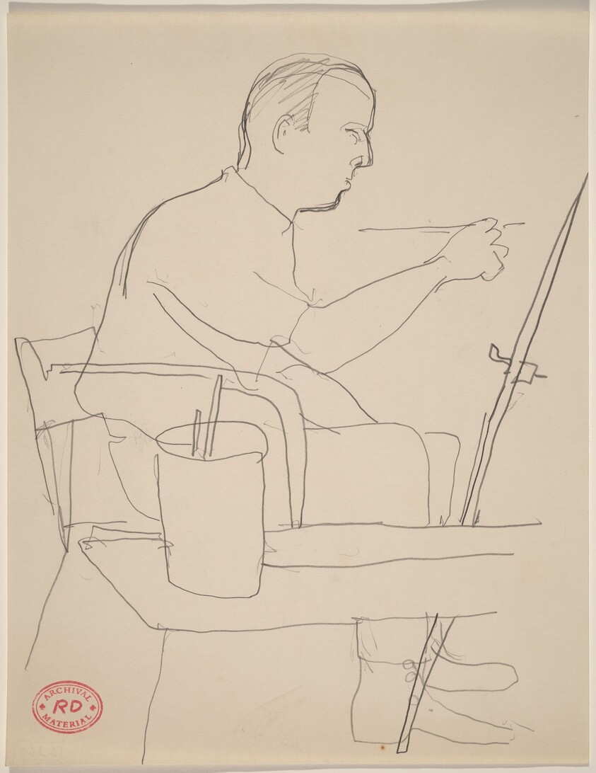 Untitled [man seated at an easel and painting]