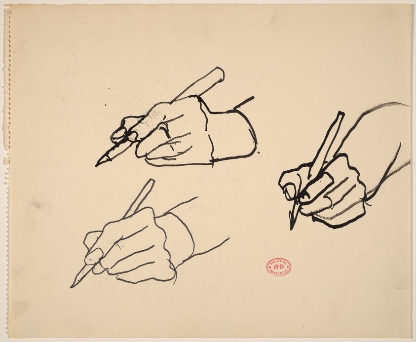 Untitled [three studies of a hand holding a writing tool]