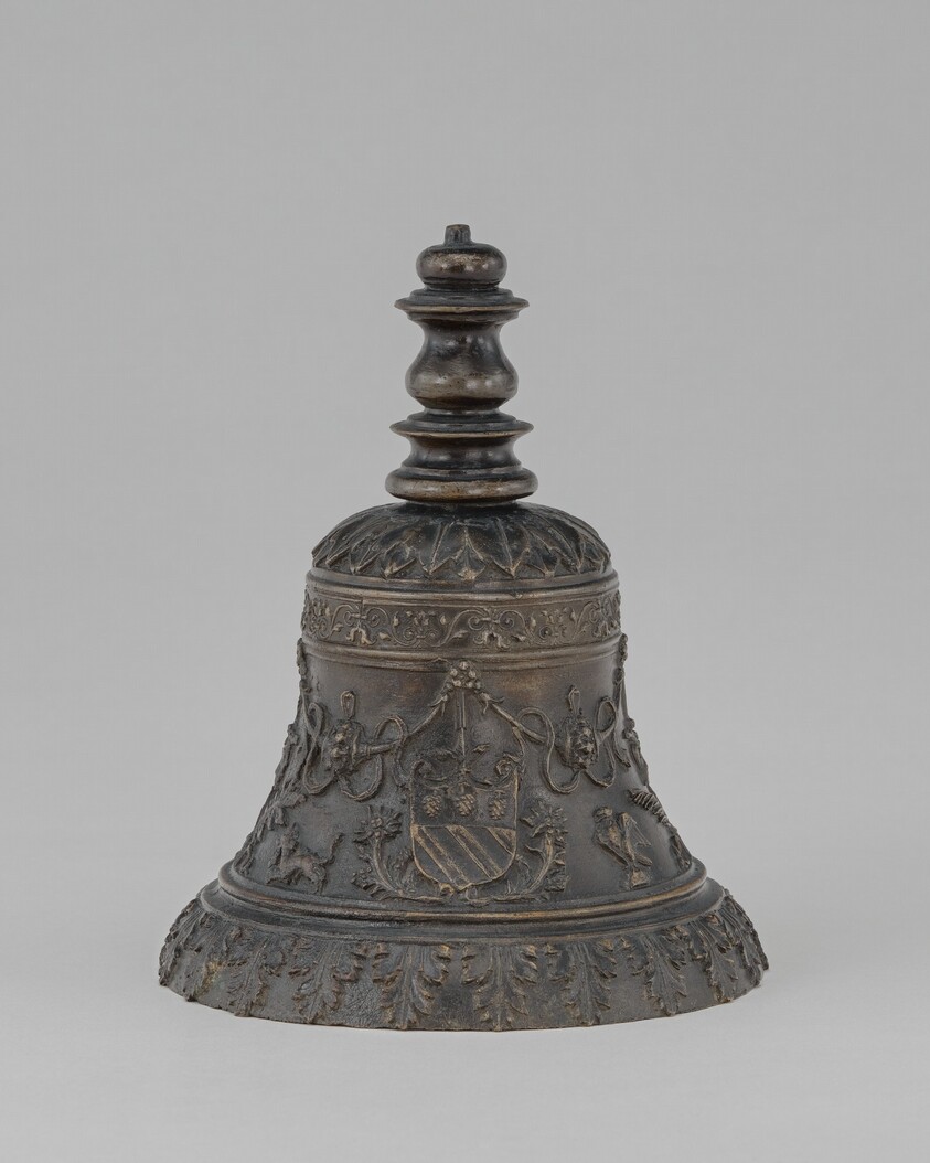 Hand Bell with Moro Arms between Thistles (?), Stag, Eagle (?), Unicorn, and Palm Crossing Laurel