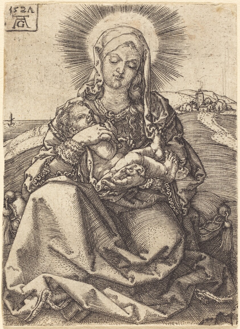 Madonna in a Landscape Sitting on a Cushion