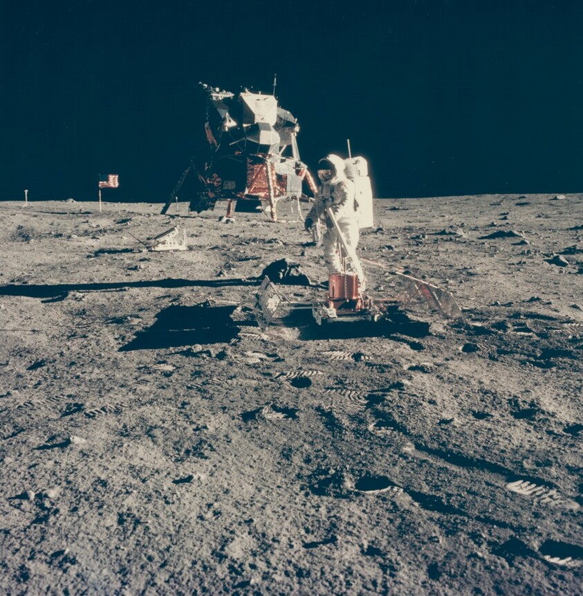 Early Apollo Scientific Experiments Package with Astronaut Buzz Aldrin