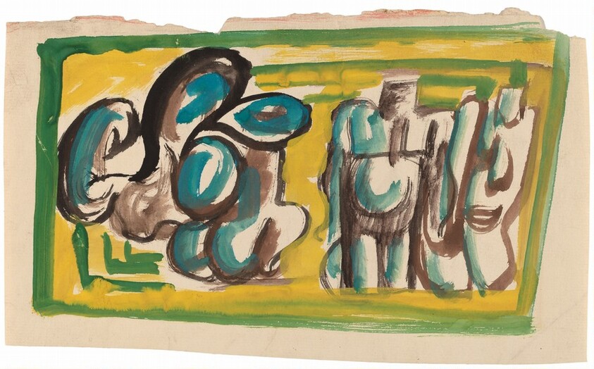 Abstract Composition in Yellow, Green, Blue, Black, and Brown