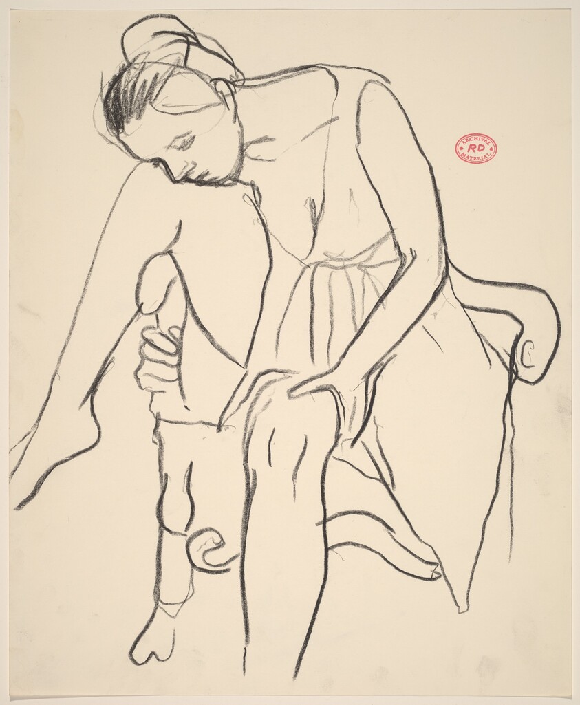 Untitled [woman seated with her leg over the chair arm]