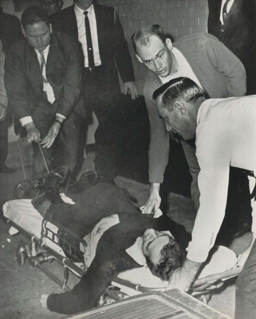 Title from caption on object: “Oswald Was Rushed to Parkland Hospital, Where He Died a Short Time Later”