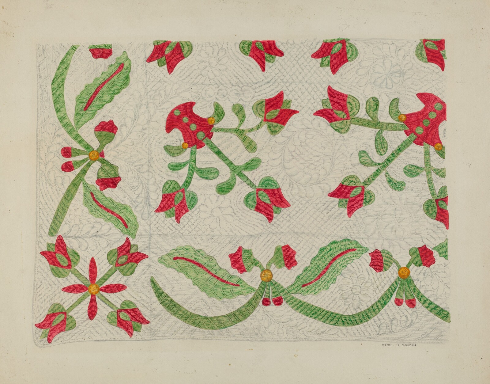 Quilt - Tulip Design, Ethel Dougan, c. 1937