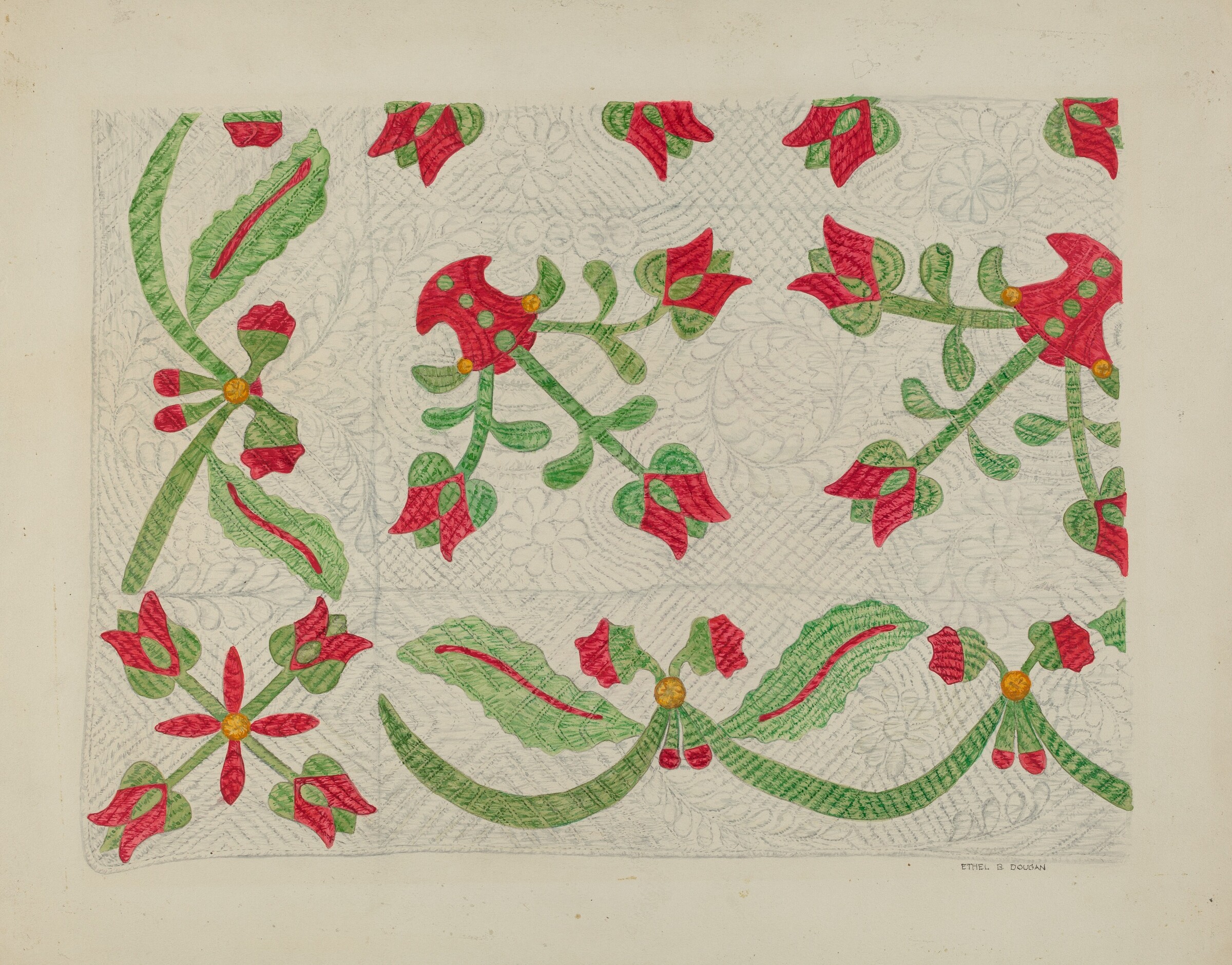 Quilt - Tulip Design, Ethel Dougan, c. 1937
