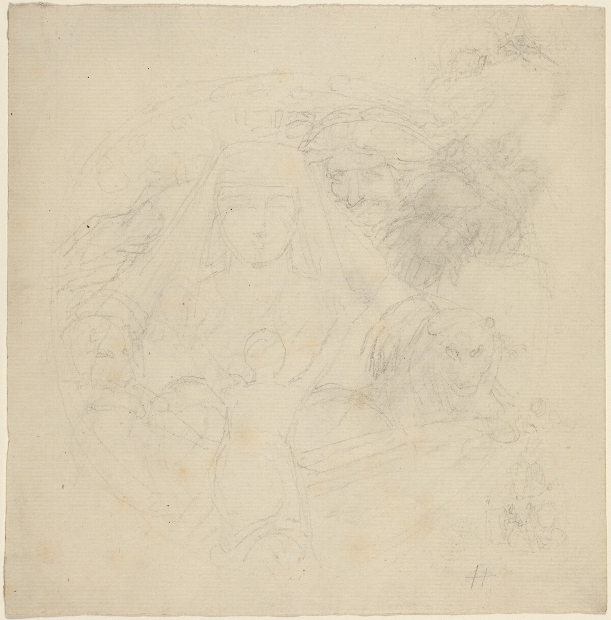 Figure Seen from behind Praying to an Apparition of a Head with Lions Below