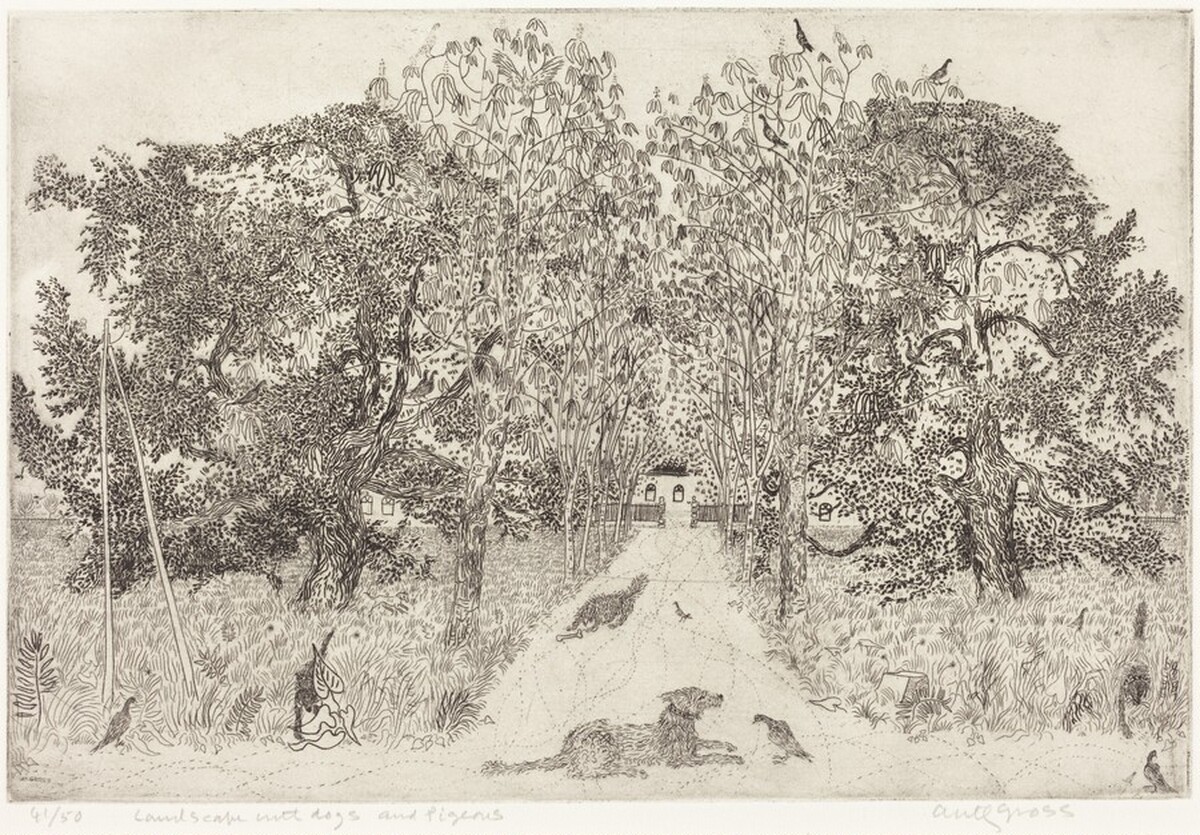Landscape with Dogs and Pigeons