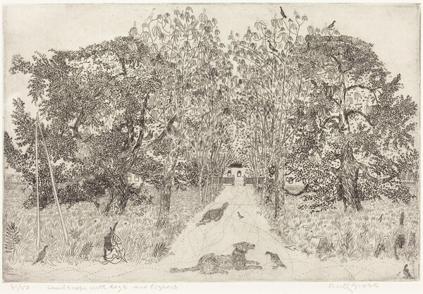 Landscape with Dogs and Pigeons