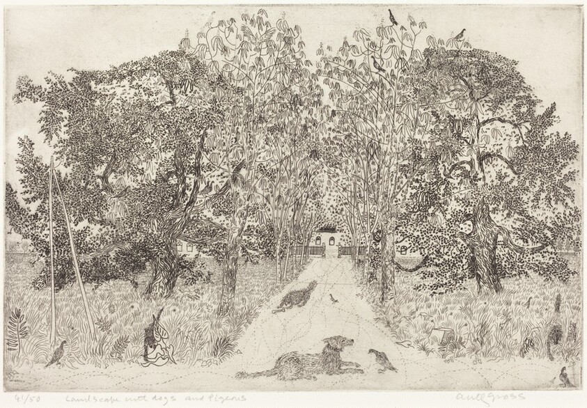 Landscape with Dogs and Pigeons