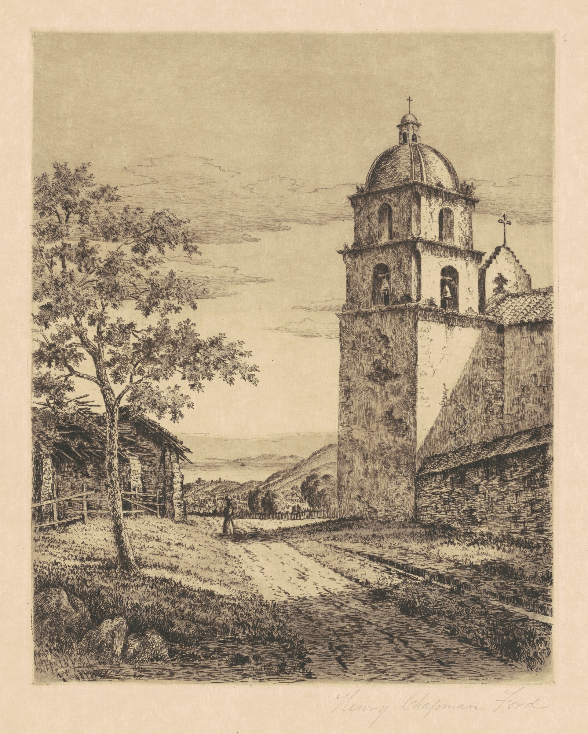 Mission Santa Barbara, Looking South, Henry Chapman Ford, 1888
