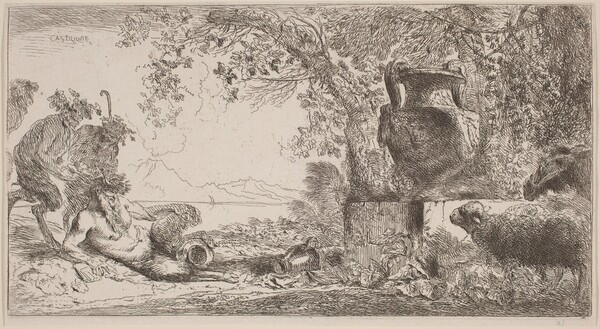 Pan Reclining before a Large Vase