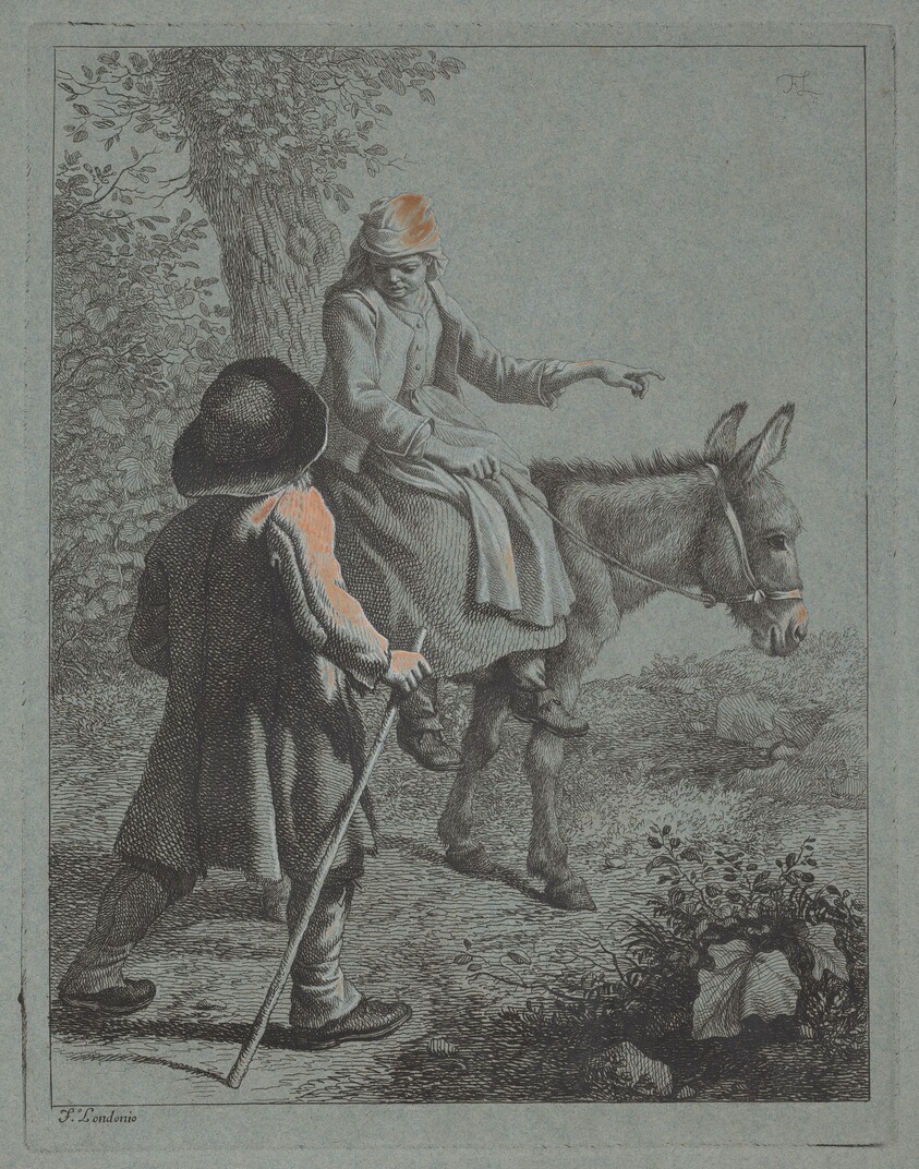 Peasant Woman Seated on a Donkey and a Peasant Man