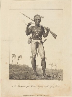A Coromantyn Free Negro, or Ranger, armed, William Blake after John Gabriel Stedman, 1793