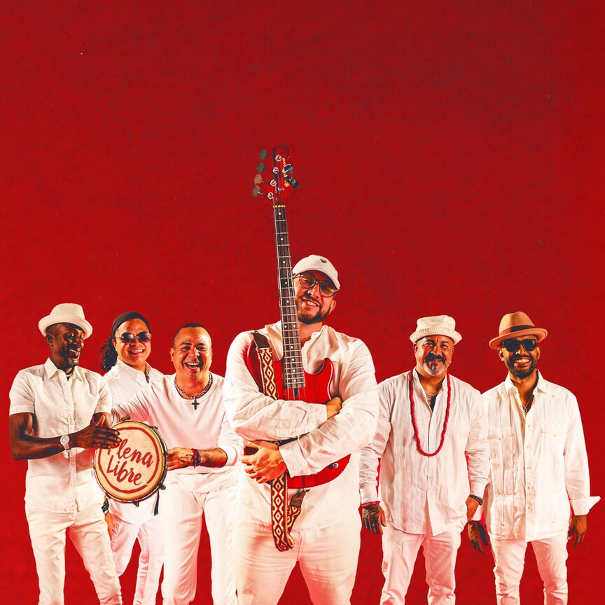 A band posing with their instruments.