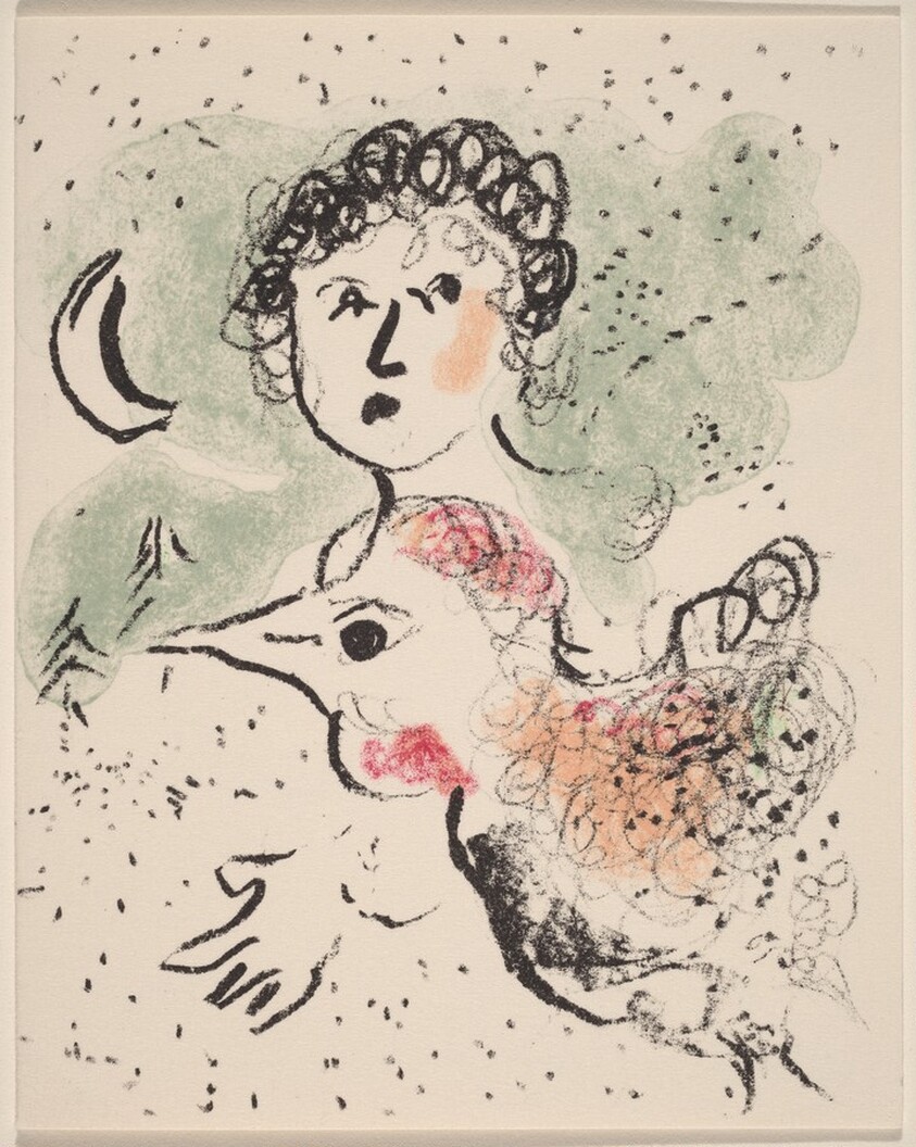 Greeting Card (Woman with a Large Bird and Moon)