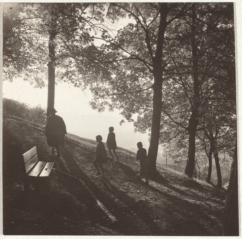 Group walking in park--People